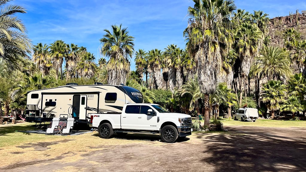 blog post our wedding story fifth wheel camping in palm tree oasis san ignacio baja california sur