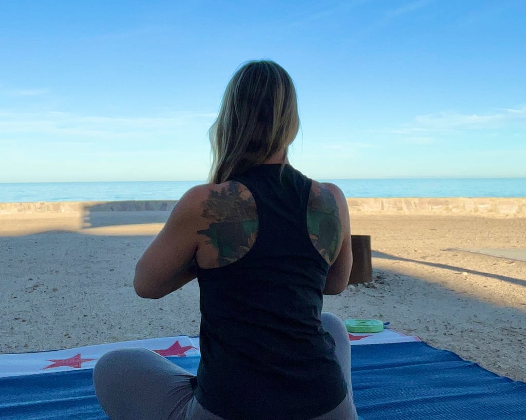 Practicing gratitude & feeling grateful during full-time RV travel - yoga practice beside the Sea of Cortez