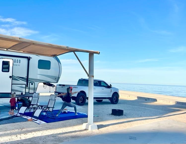 doing yoga outside by the sea of cortez baja california mexico on my yoga journey